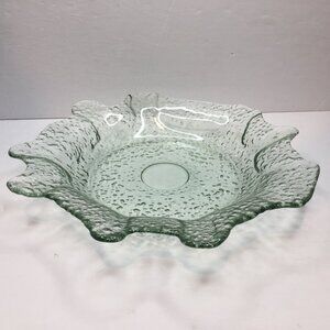 Vintage 13" Green Depression Bubble Glass Fruit Decor Bowl Textured Interior Art